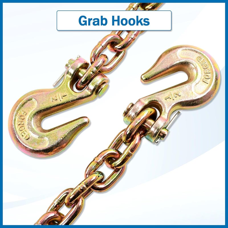 TBAPFS 1/2 Inch x 16 Feet Transport Binder Chain G80 Safey Tow Chain with Grab Hooks 12000 Lbs Safe Work Load for Transporting Towing Tie Down Binding Equipment - Image 4